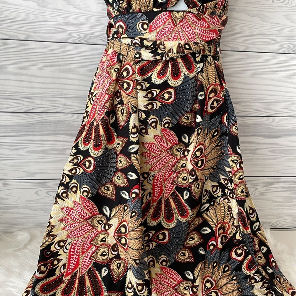Feather Print Cross Strap Sleeveless High Waist Dress