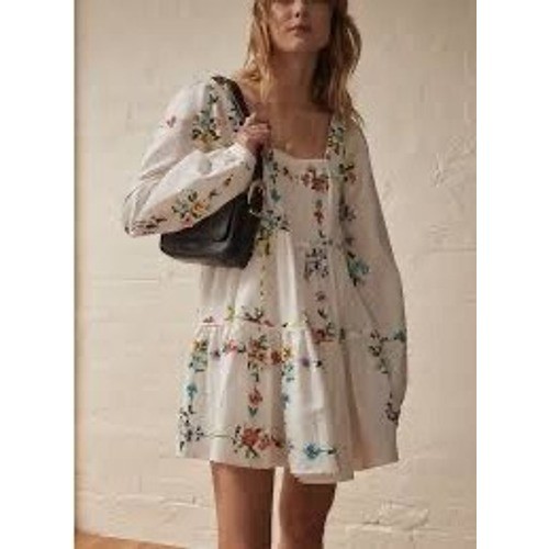 Sancia Arlette Dress Women Medium White Floral Linen Cotton Boho Cottagecore