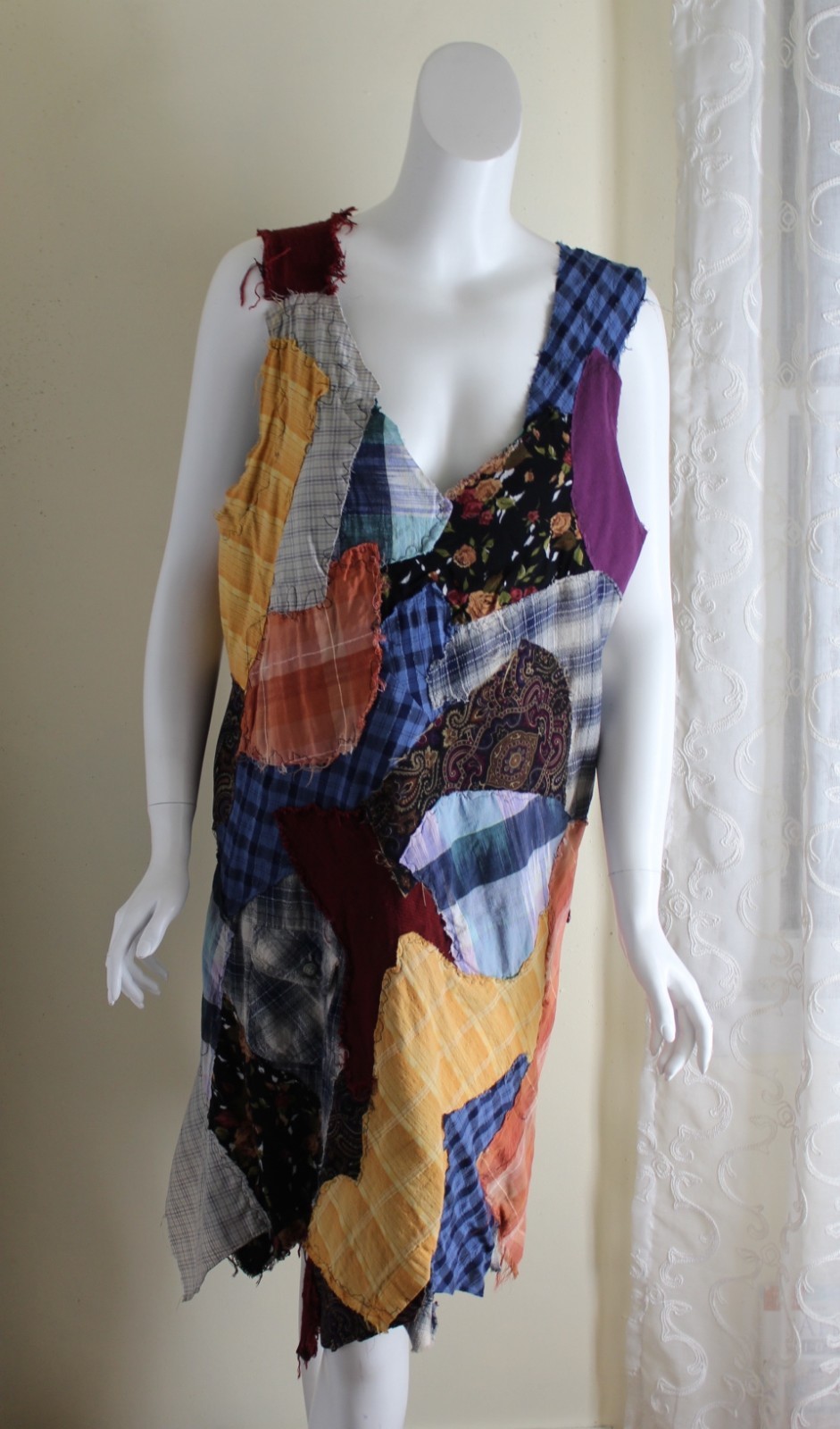 Hand-Made Funky Art-to-wear Patchwork Hippie Boho Dress Tunic S M L XL Lagenlook