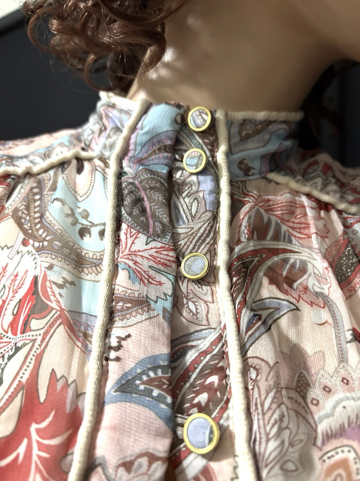 UNKNOWN JACOBEAN PRINT GEORGETTE W/SLIP IVORY, COPPER + MULTI, MAXI DRESS SMALL