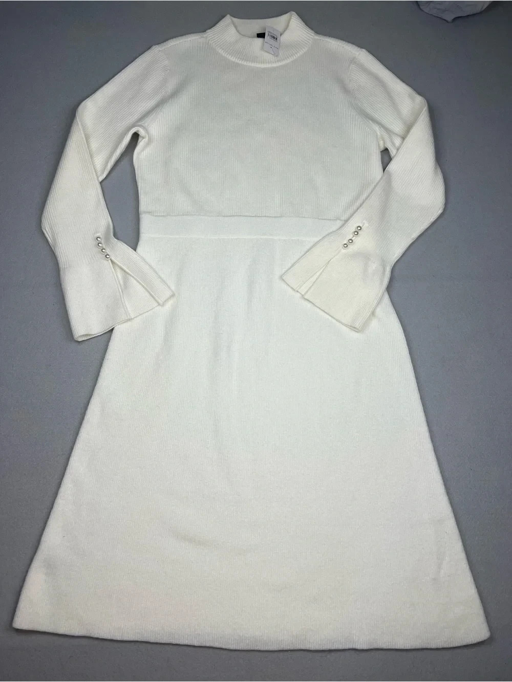 NEW ANN TAYLOR $149 AZURITE RIBBED BUTTON CUFF SWEATER DRESS SZ L