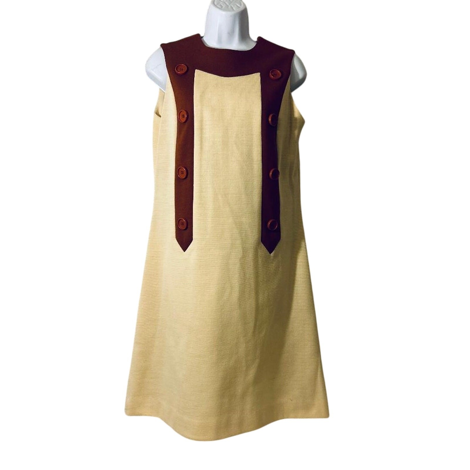 Vtg 60’s/70’s Mod Alison Ayres Cream/Brn Casual Dress, Women’s SZ 12