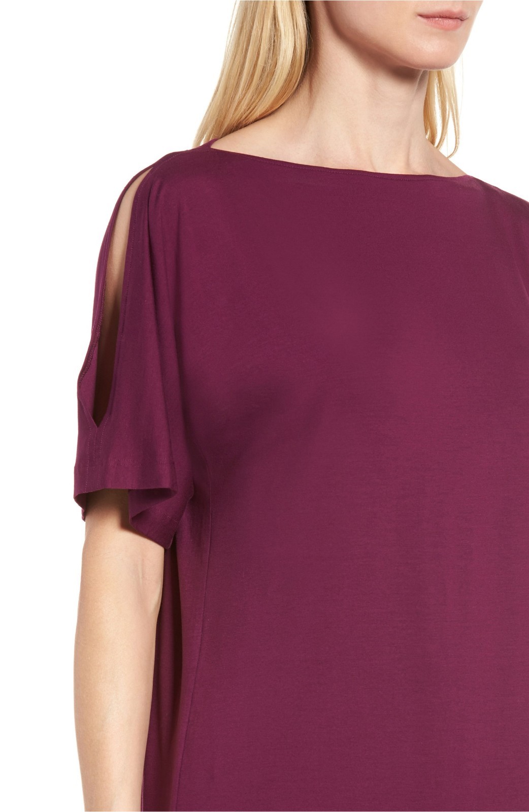 EILEEN FISHER Boysenberry Split Sleeve Kimono Tencel Jersey Shift Dress L 14/16