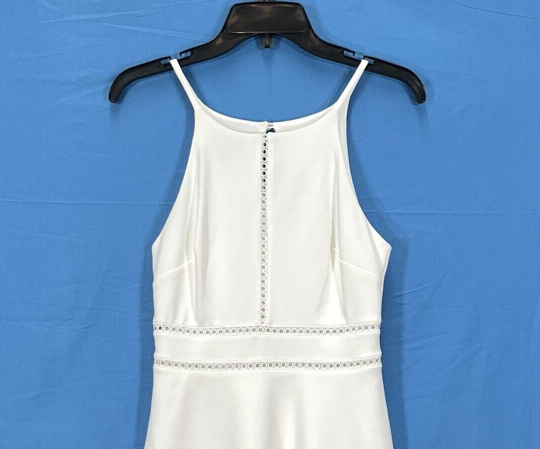 BY & BY White CREPE Lace Insert SLEEVELESS High Neck KEYHOLE BACK Skater Dress 1