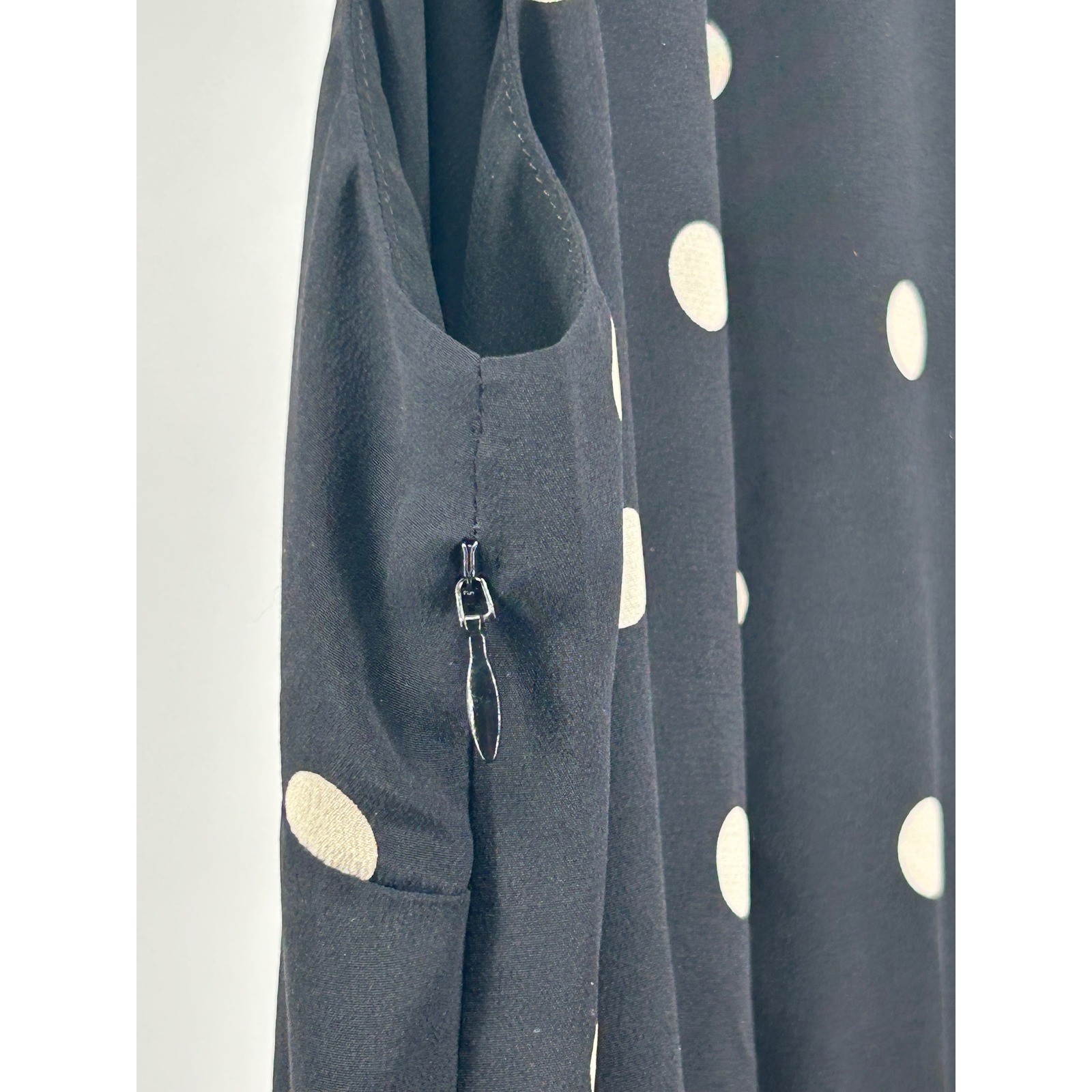 Garnet Hill Black Oatmeal Polka Dot 100% Silk Faux Wrap Dress Size 18 – IW