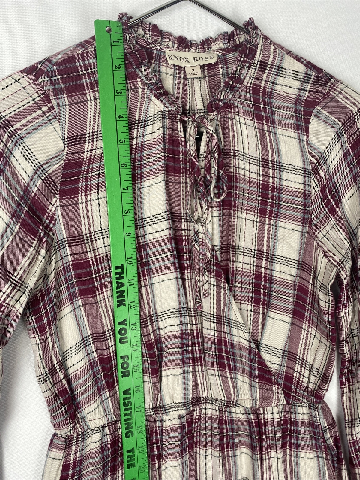 Knox Rose Maroon Plaid Long Sleeve Sheath Dress Size S flanel tie up neck line