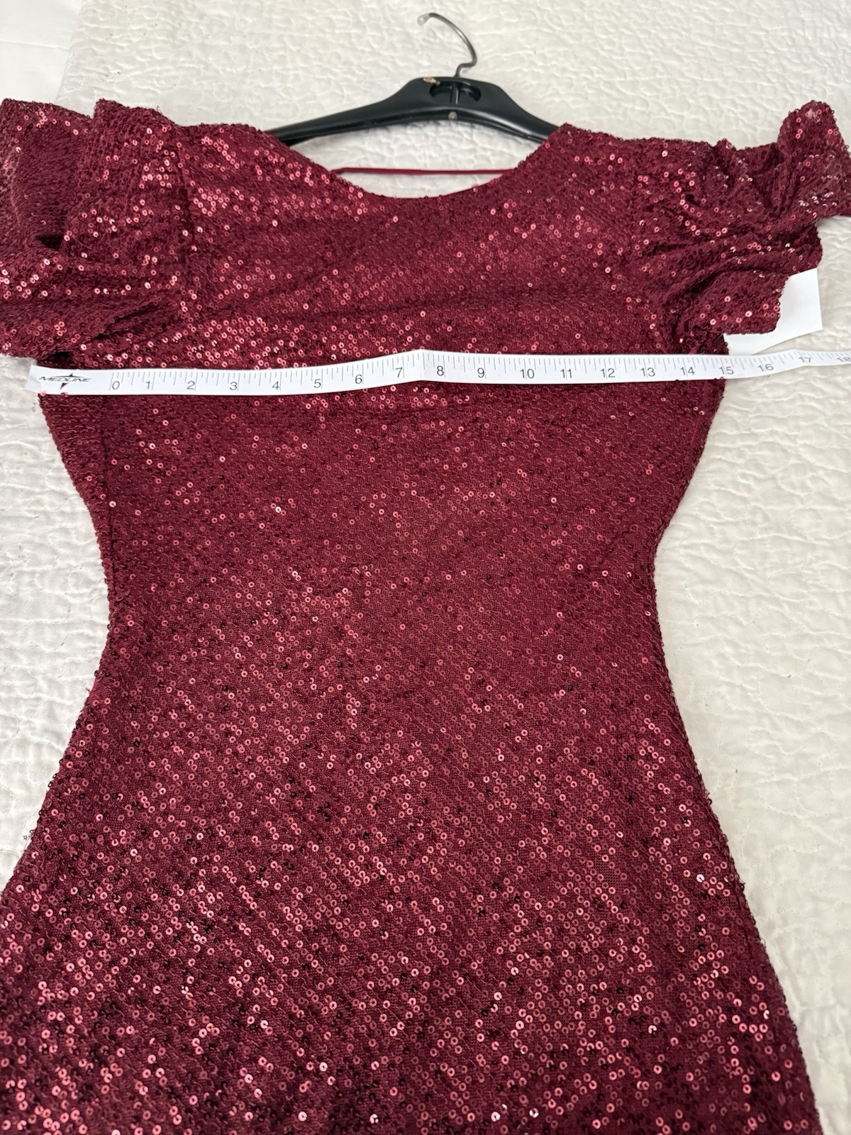 ASTR The Label Wine Sequin Crew Neck Flutter Sleeve Drape Back Mini Dress XS