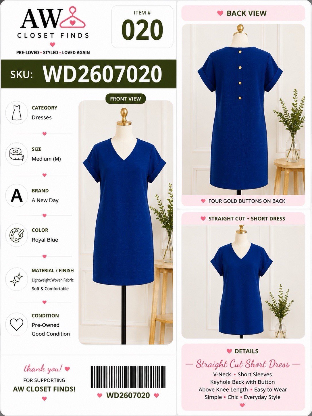 Royal Blue Women’s Dress Easy to dress up or down