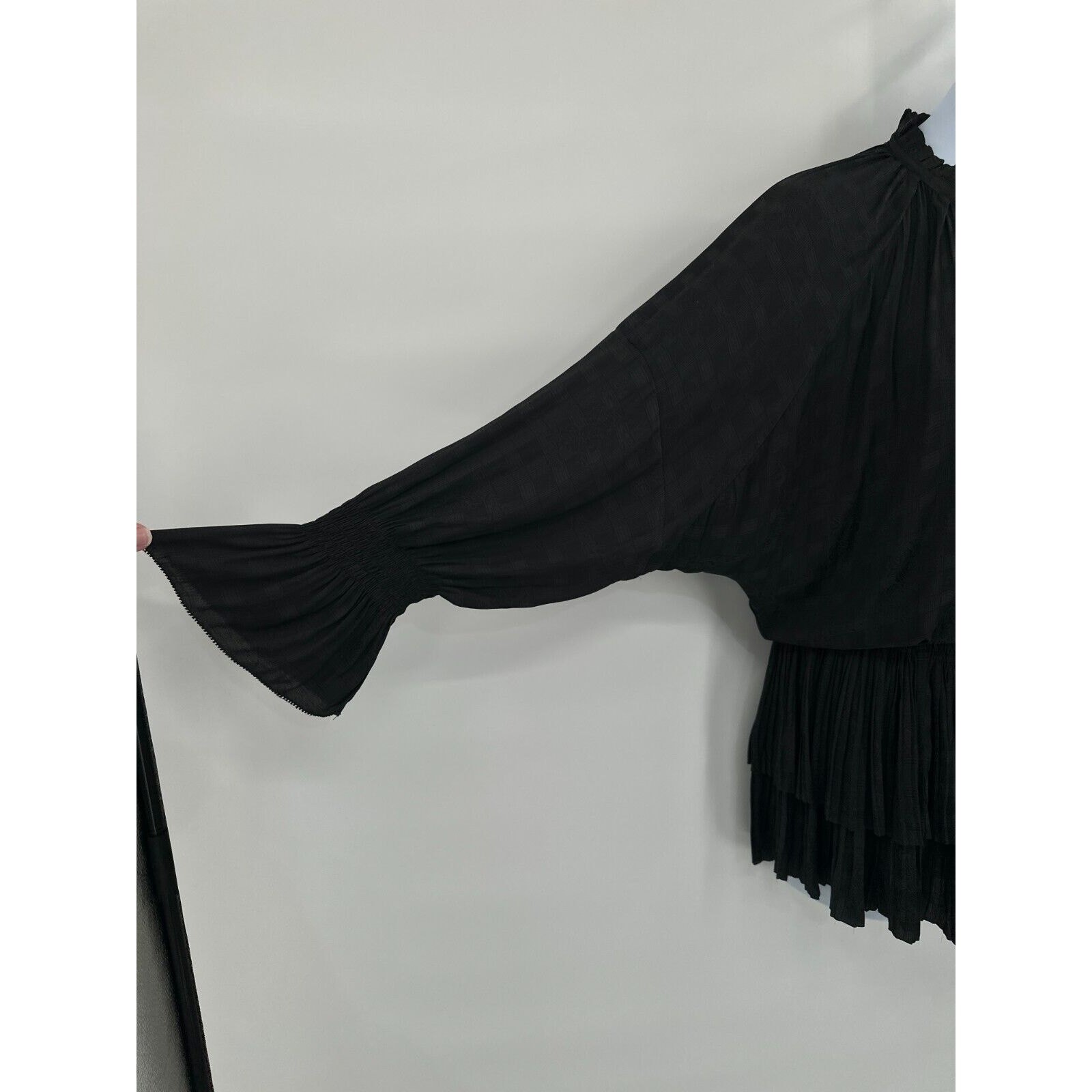 Current Air Jacquard Mini Dress Medium Tie Neck Pleated Whimsy Layered Fairygoth