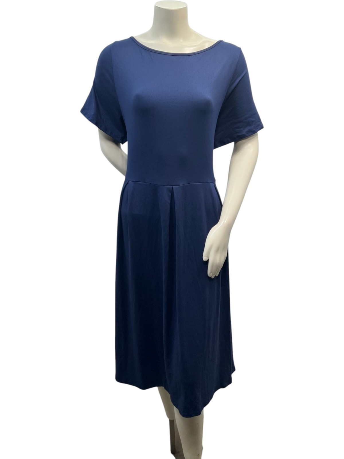 24 Seven Dress Womens Plus Size 2X Navy Blue Short Sleeve Pockets Stretch New