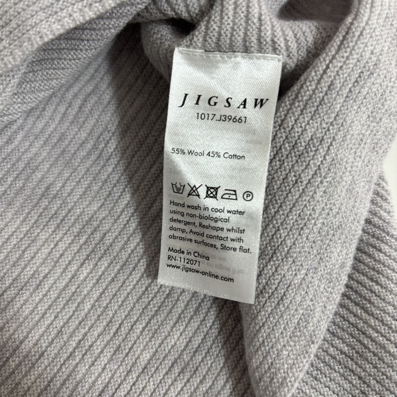 Jigsaw light Grey Wool blend Ribbed Knit jumper dress size M Tunic Sweater