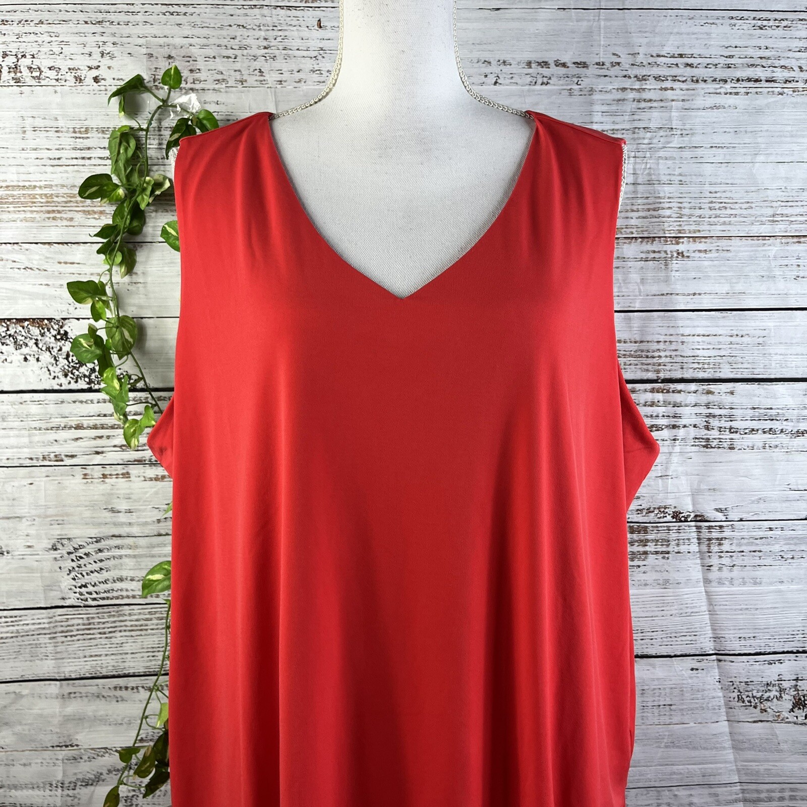 Susan Graver Dress sz Large Petite Fire Orange Lagenlook Layered Knee Stretch