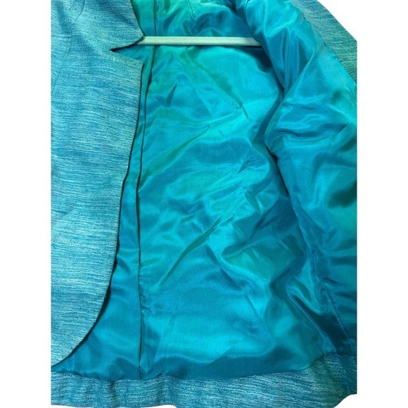 Vintage 60s Aqua Blue Dress Suit Jacket Set w/ Beaded Handbag classic retro teal