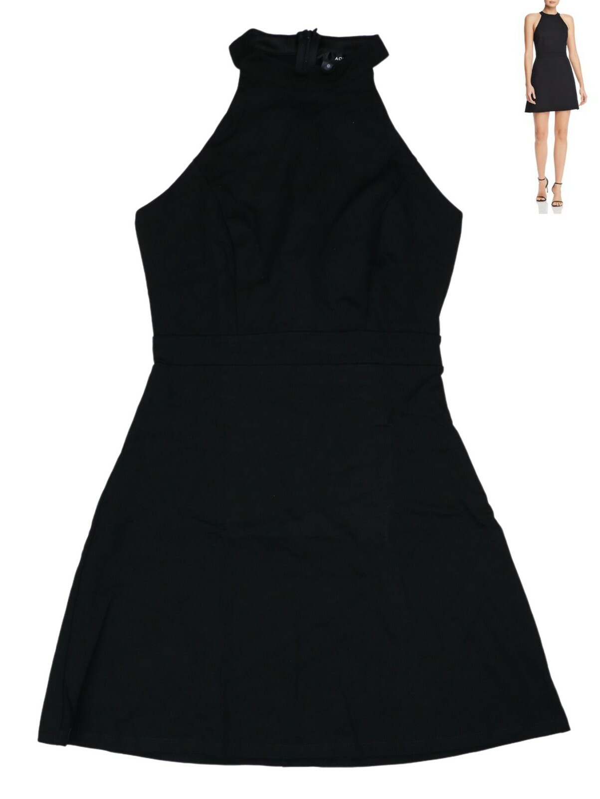 Aqua Solid Color High Neck Bodycon Sleeveless Mini Length Dress NWT Black
