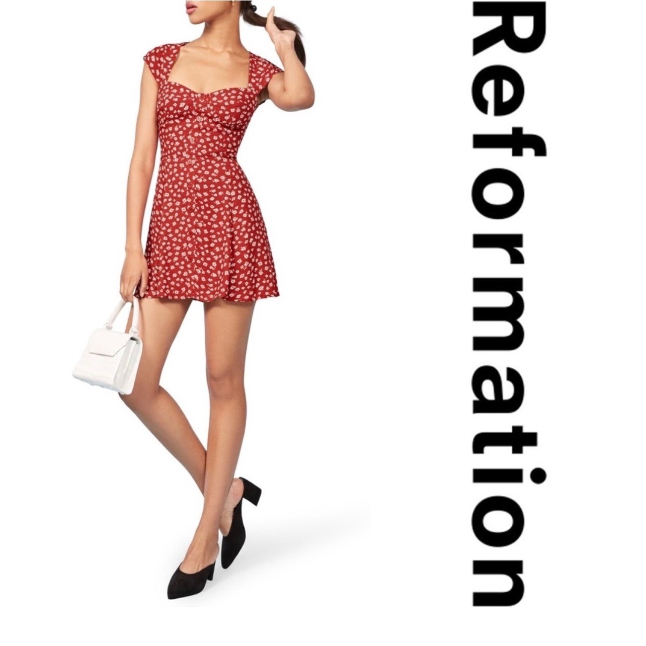 REFORMATION Cheri Minidress Last Tango Red Floral Button Front Cap Sleeve Sz 0