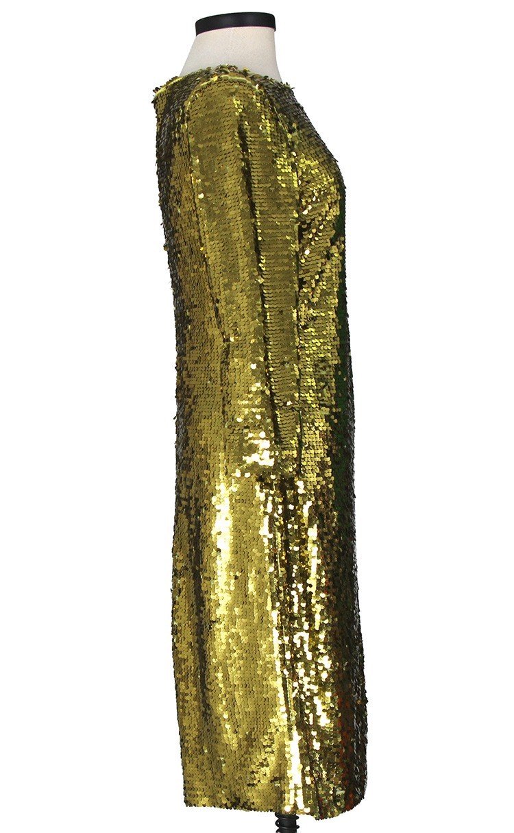 St John Knits Olive Sequin Boat Neck Dress 3/4 Sleeve Flaw Sz 10 NWOT $1695