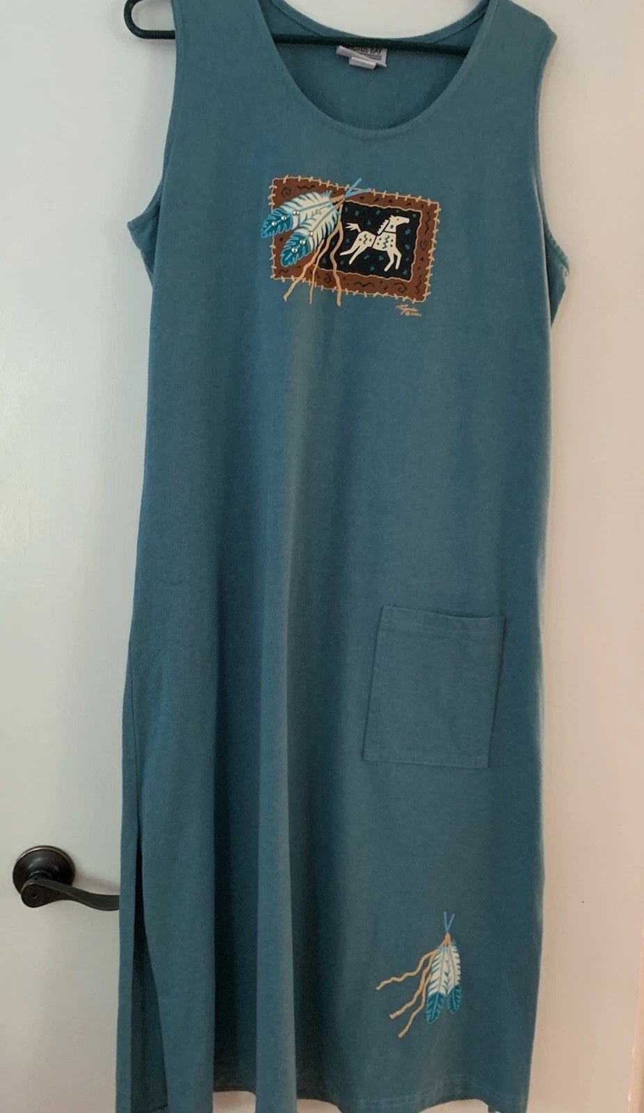Vintage Cactus Bay Apparel Maxi Dress Native American Horse Sz XL Excellent Con