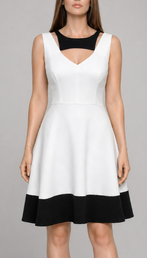 Rachel Roy Chic Colorblock Fit Flare Dress Black White Cocktail Sz 8 NWT $368