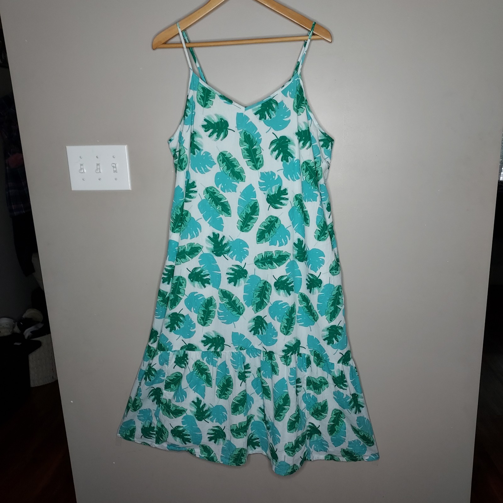 J.Crew Re-Imagine Monstera Leaf Pockets Cotton Midi 2X Botanical,Coastal Casual