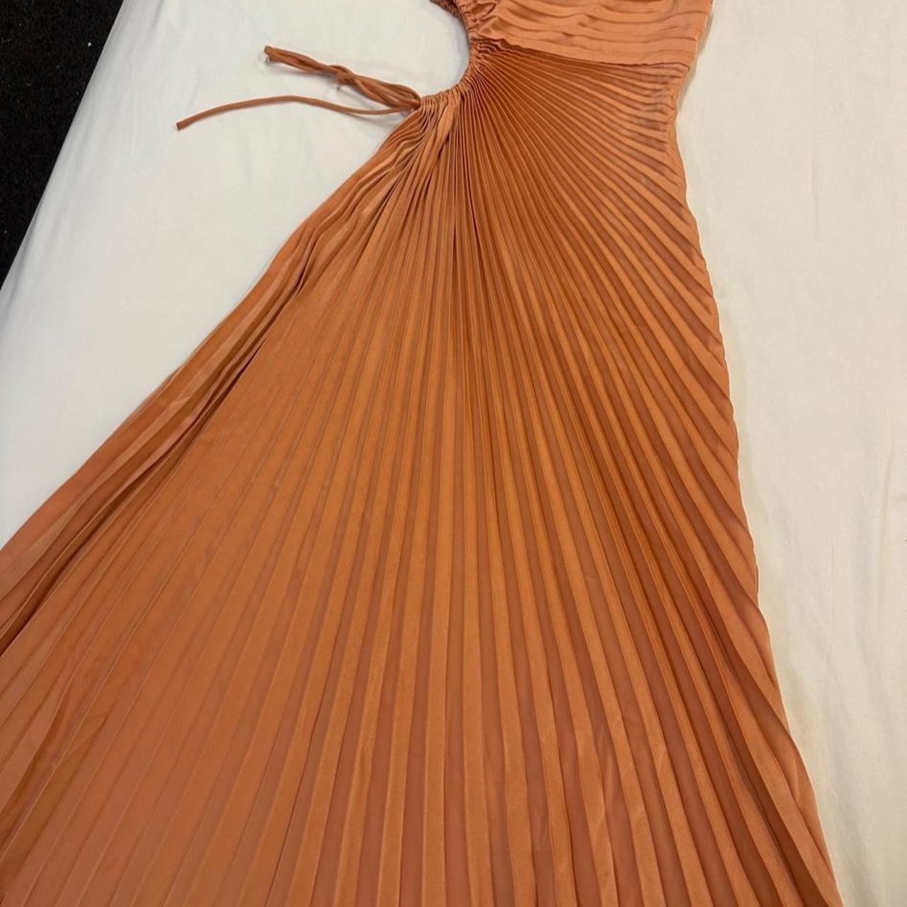 Shareen Collections One Shoulder Pleated Maxi Dress Peach Apricot Cut Out Formal