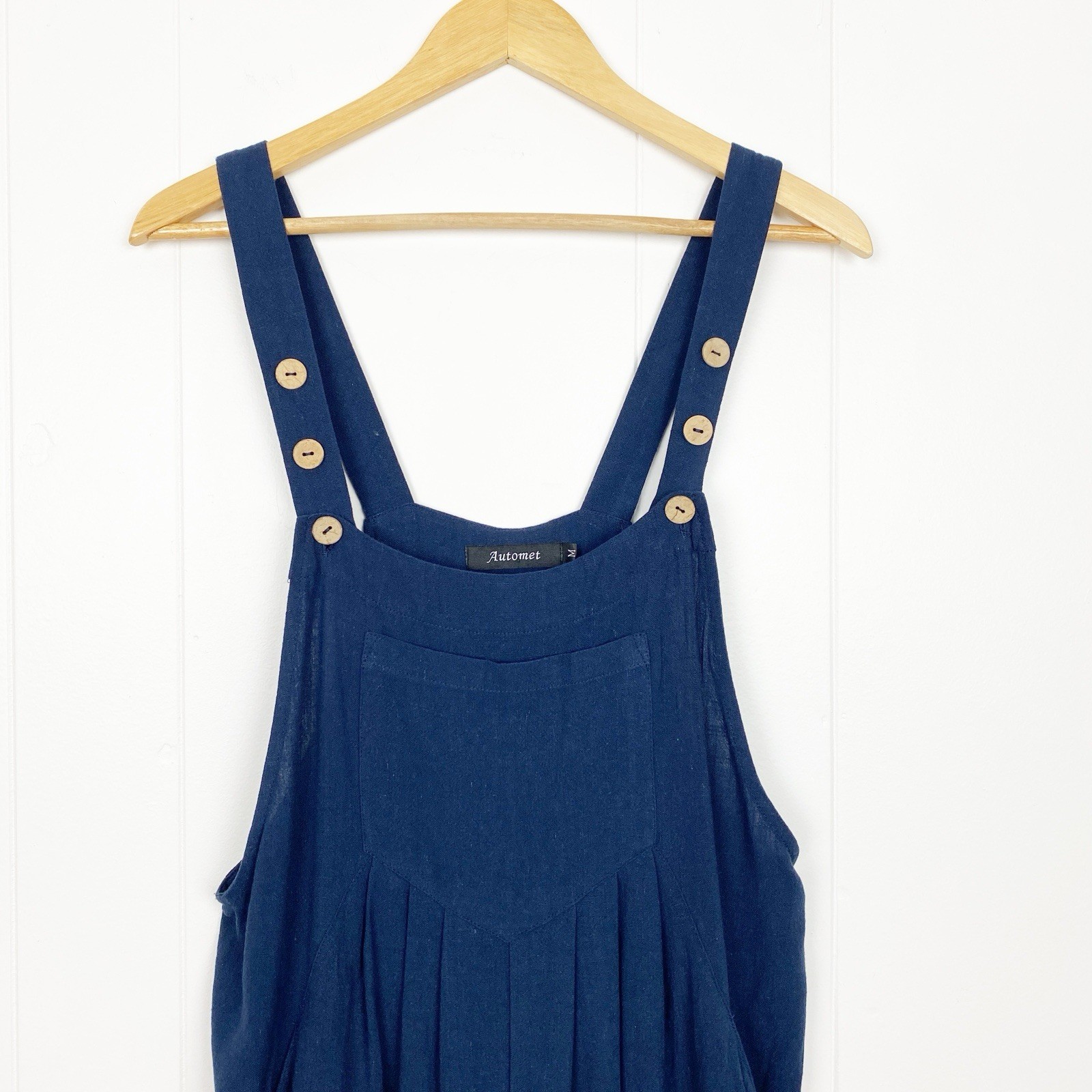Automet Overalls Shortalls Women’s Size Medium Linen Blend Romper Jumpsuit Blue