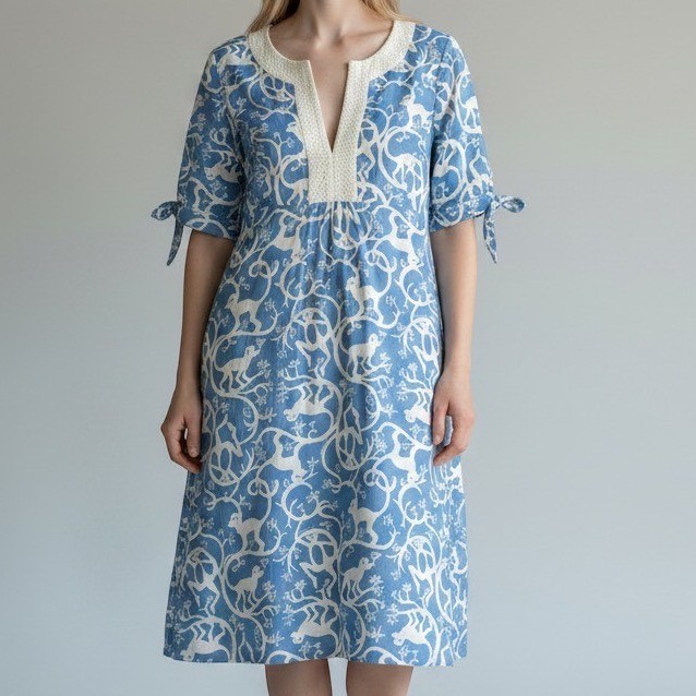 Lilly Pulitzer Womens Blue White Monkey Print Eyelet Trim Cotton Shift Dress 6