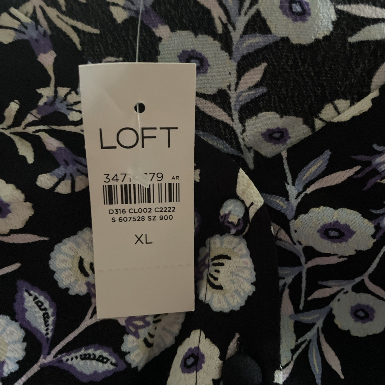 LOFT Spring Swing Dress Women‘s Size XL black with blue pink and ivory florals