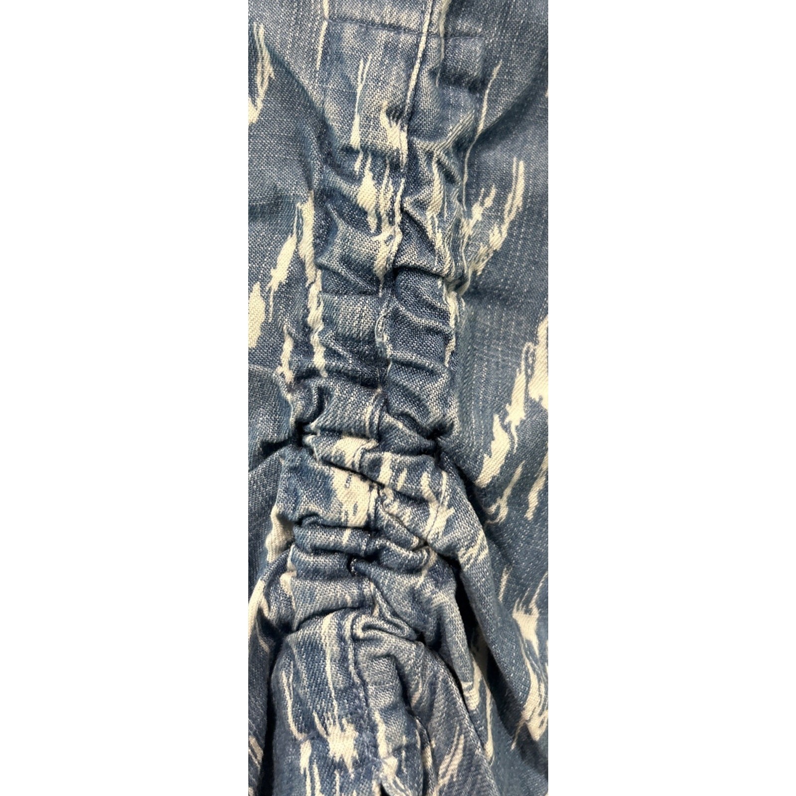 JOHN MARK Chambray Shift Dress Sz M 1/2 Button Gathered Sleeve Pockets *C2
