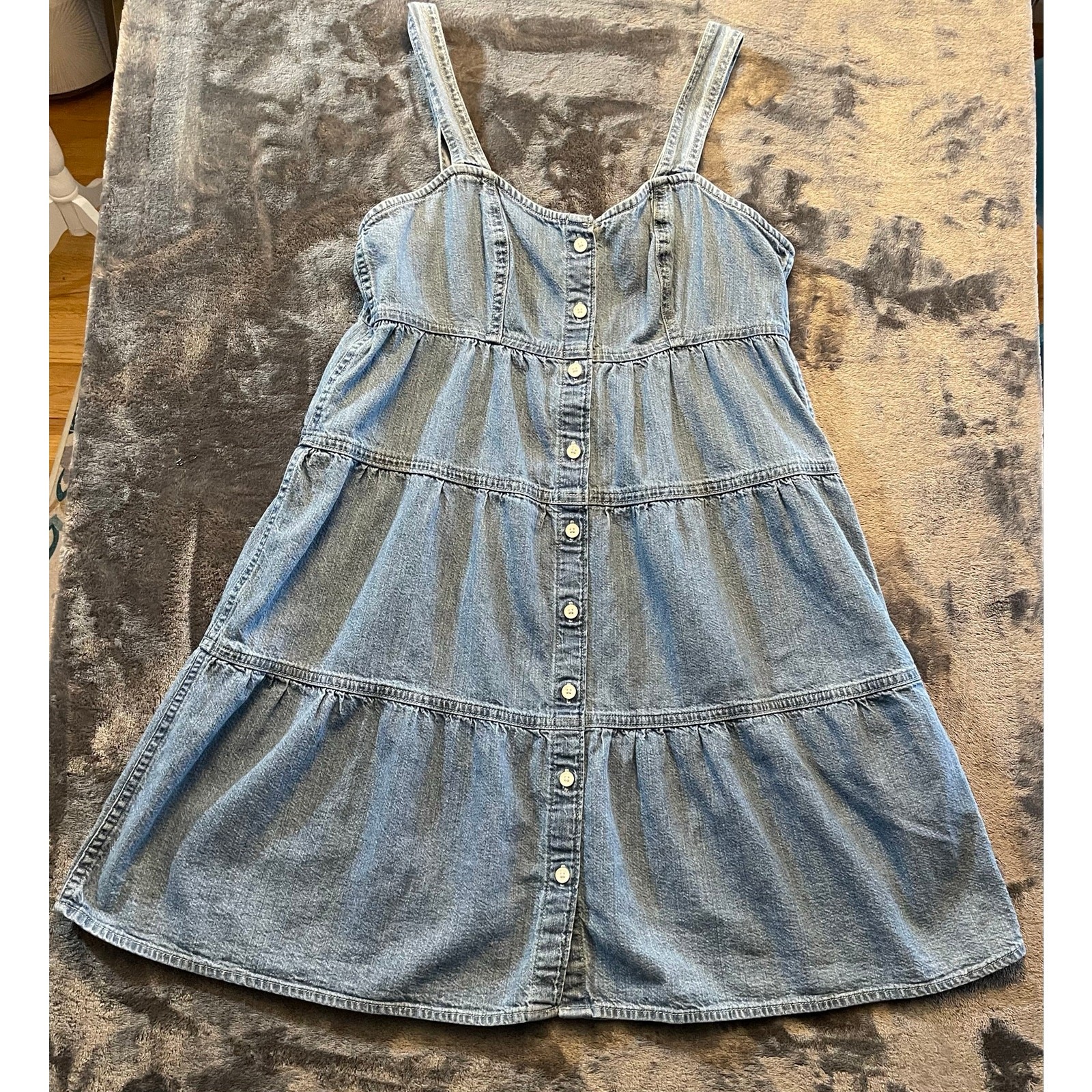 Levi’s Button Front Tiered Denim Sun Dress Medium Wash Blue Women’s Size Small