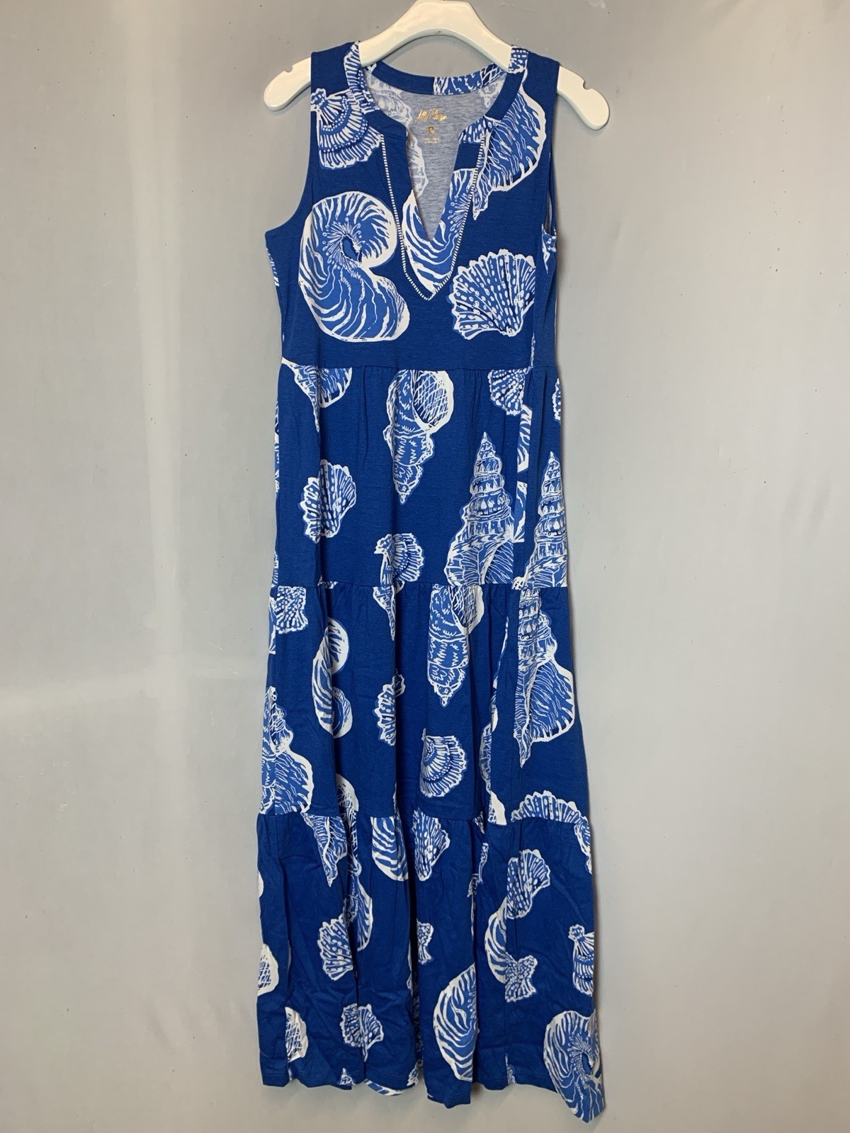 Lilly Pulitzer Dress Medium Blue Shells Maxi Sydnee Shell of a Good Time