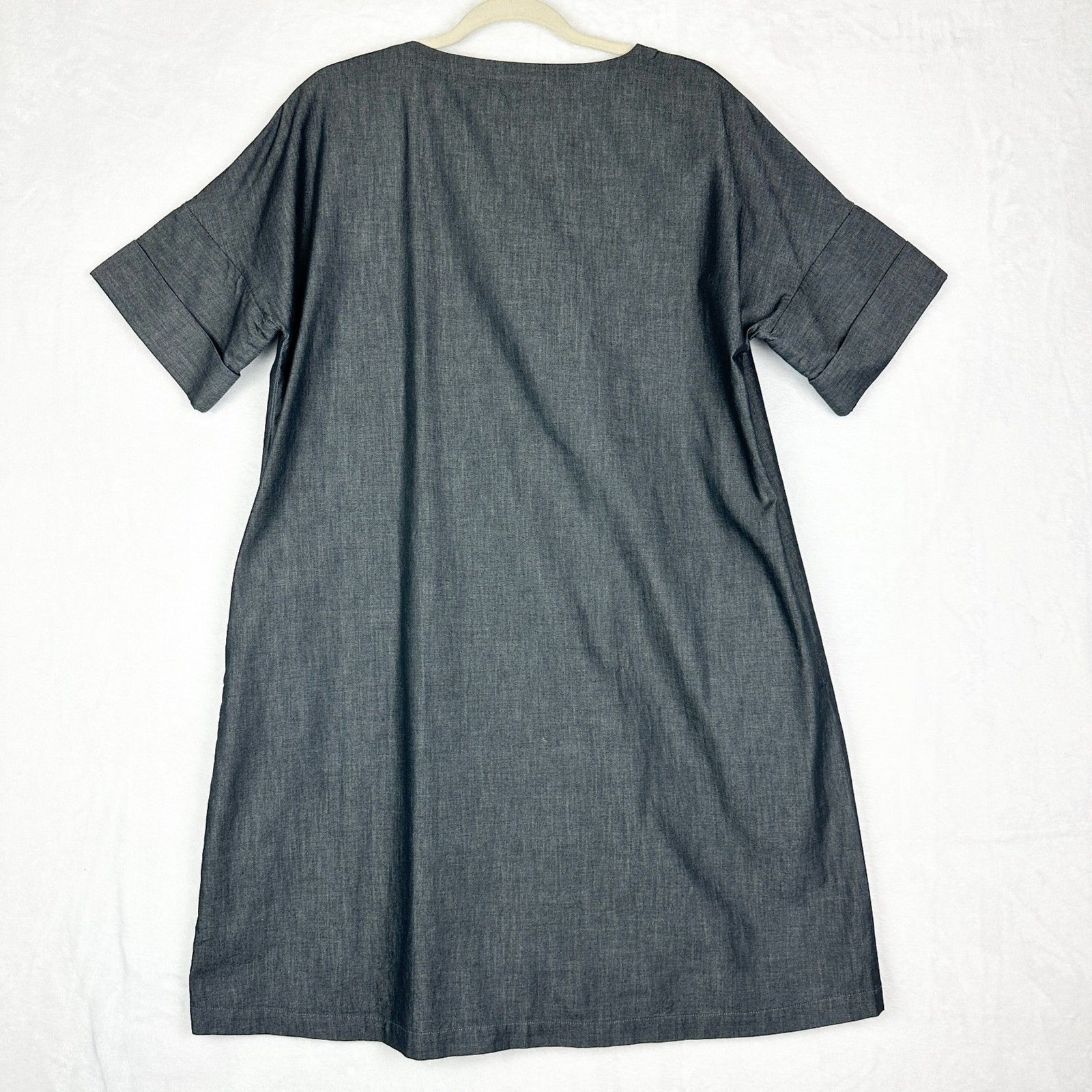 Ming Wang Cotton Shift Dress Size Small Split Neck Pockets Charcoal Grey Office