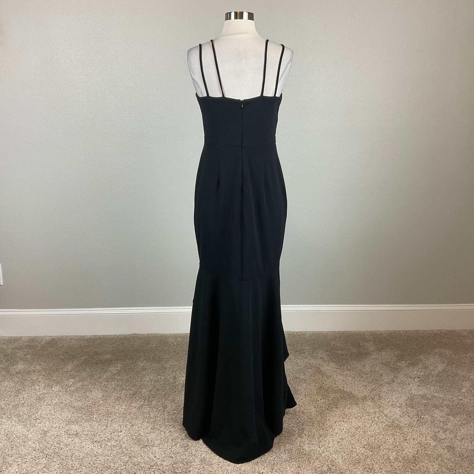 XSCAPE Black Evening Gown Ruffled High Low Sleeveless Sheath Dress Size 8