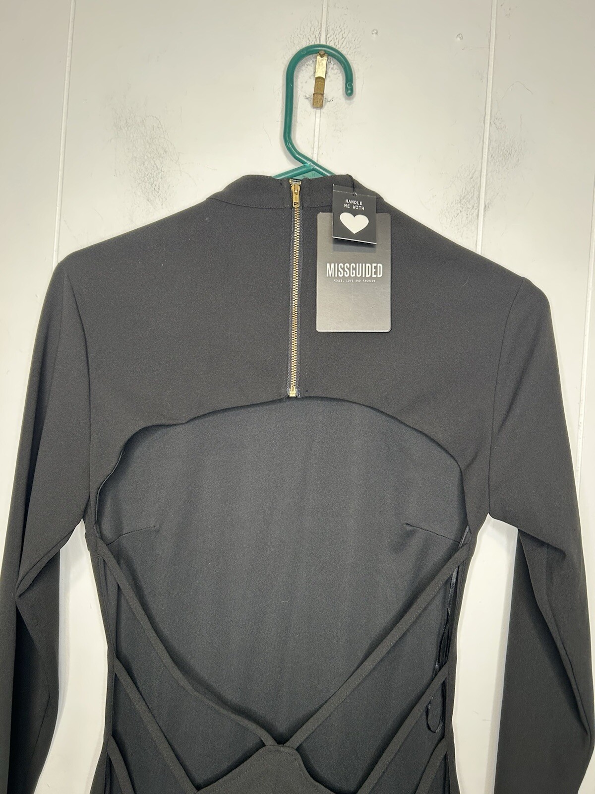 Missguided Open Back Sheath Dress Women’s Size 12 Black Mock Turtleneck Stretch