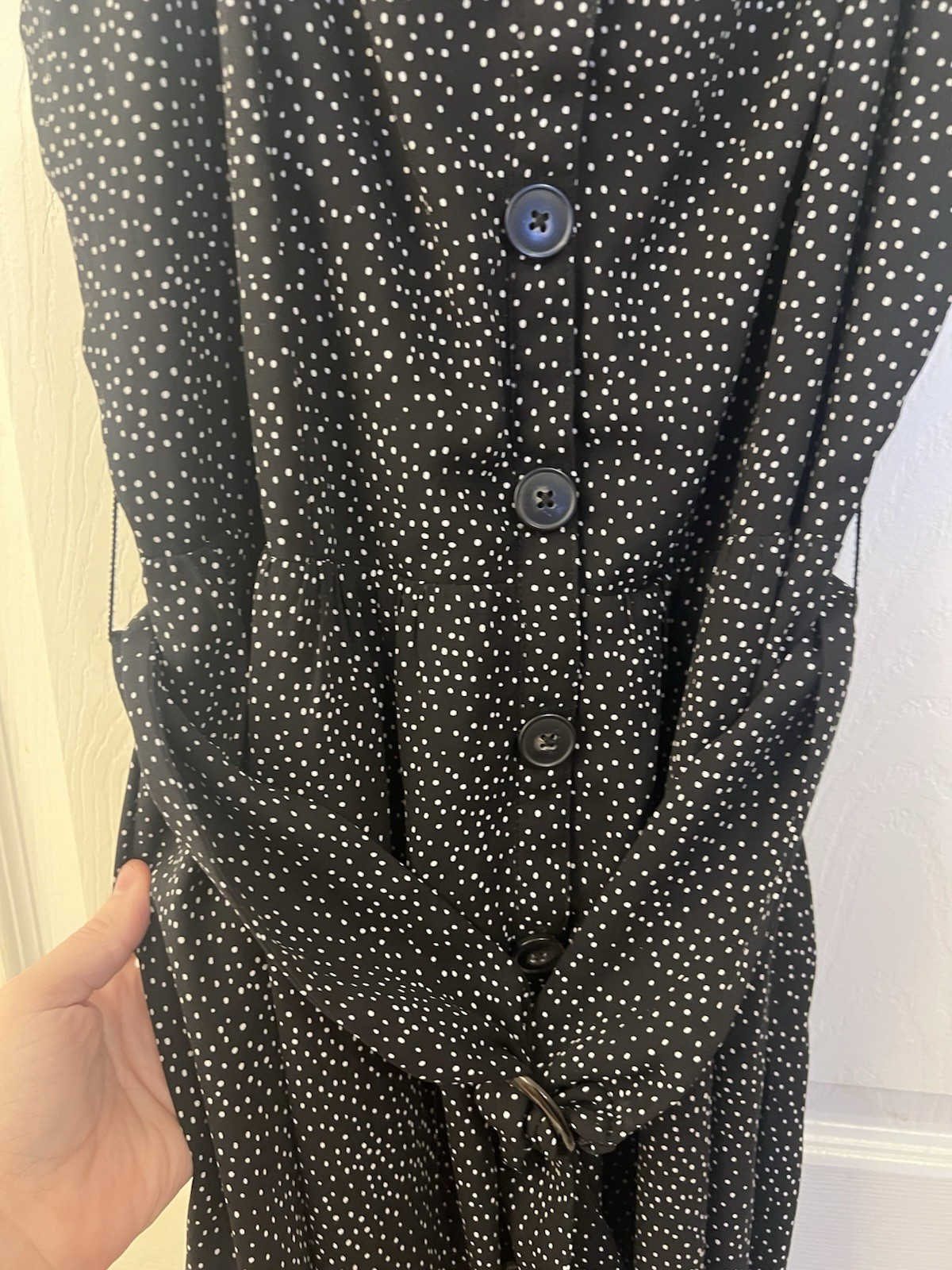 EXPRESS Small Black Polka Dot Belted Dress Coquette Sweetheart Button Strap