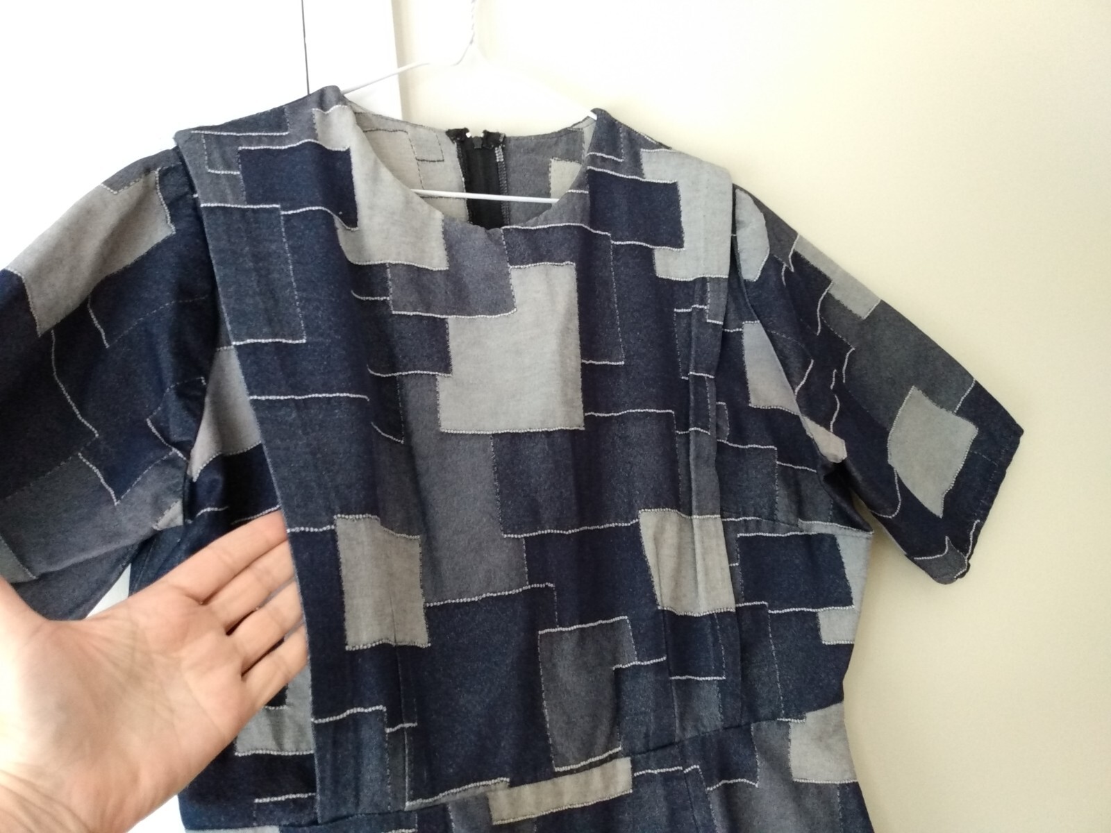 Handmade Denim Jean Patchwork Dress Plus Size 44.5″B 34″W Amish Mennonite Cape