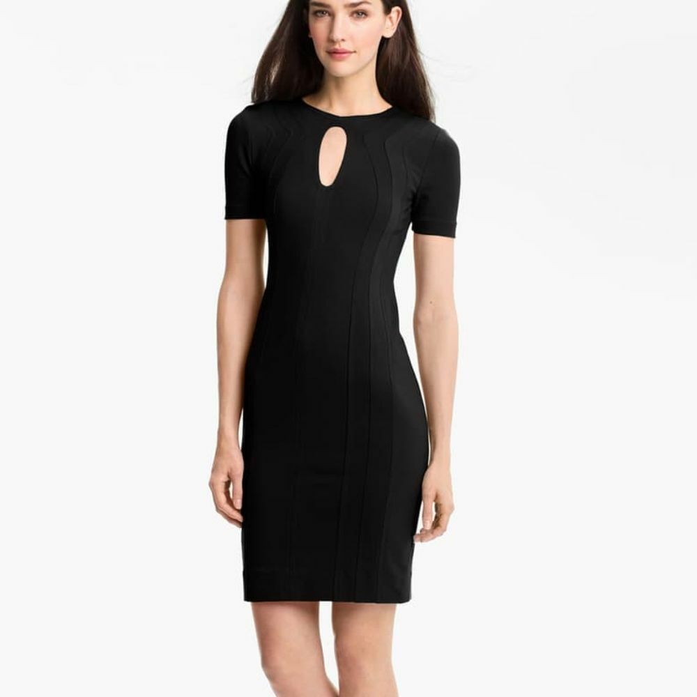 Diane von Furstenberg Kader Sheath Dress 8 Black Seamed Stretch Keyhole Women’s