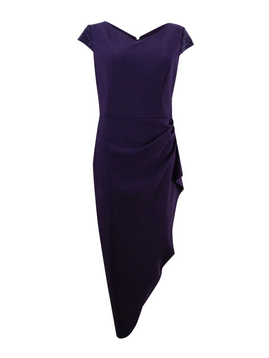 Alex Evenings Women’s Embellished Draped Column Gown (16, Purple) 884002792763