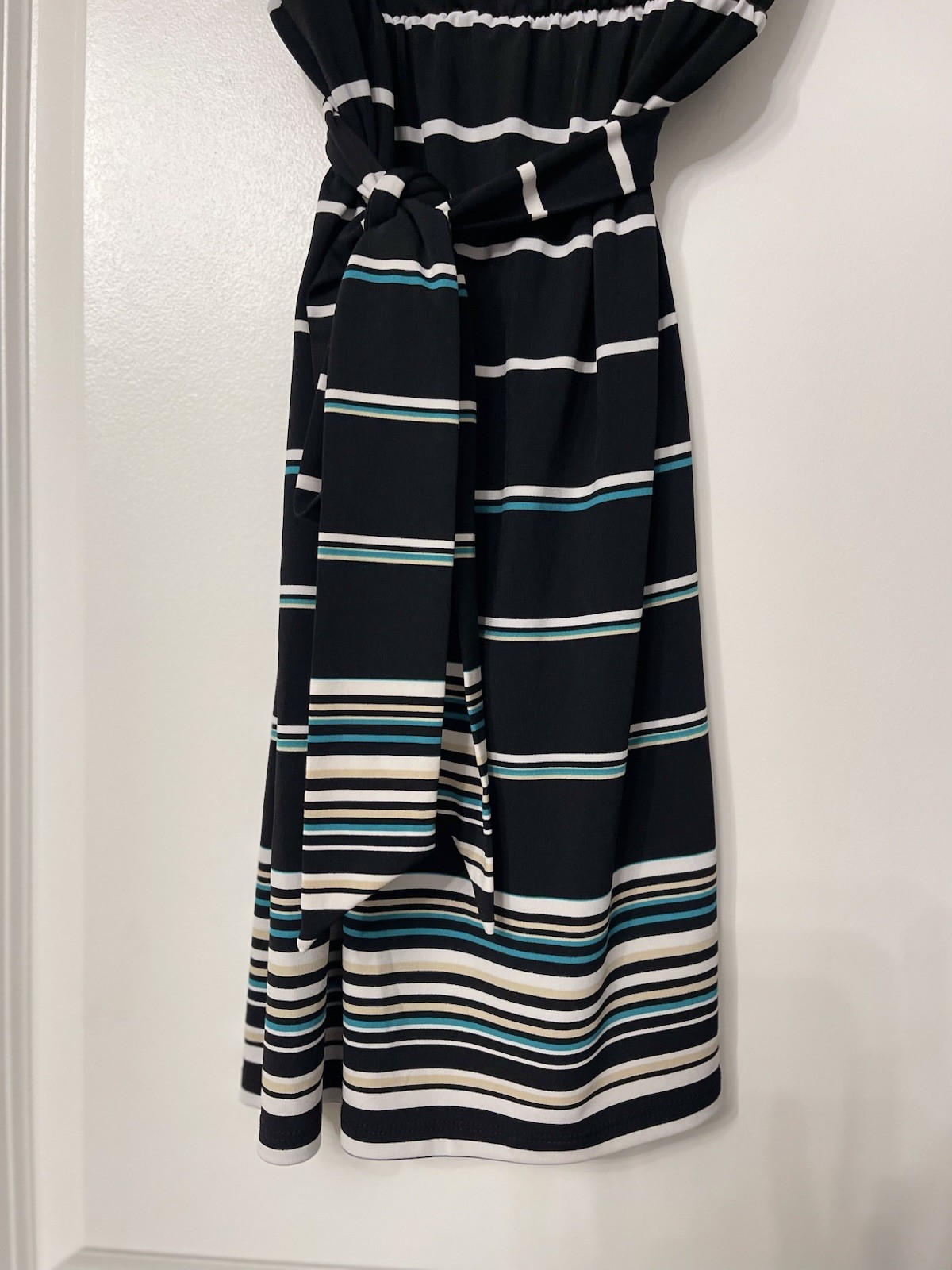 White House Black Market Liquid Knit Striped Strapless Belted Dress Size S Boho
