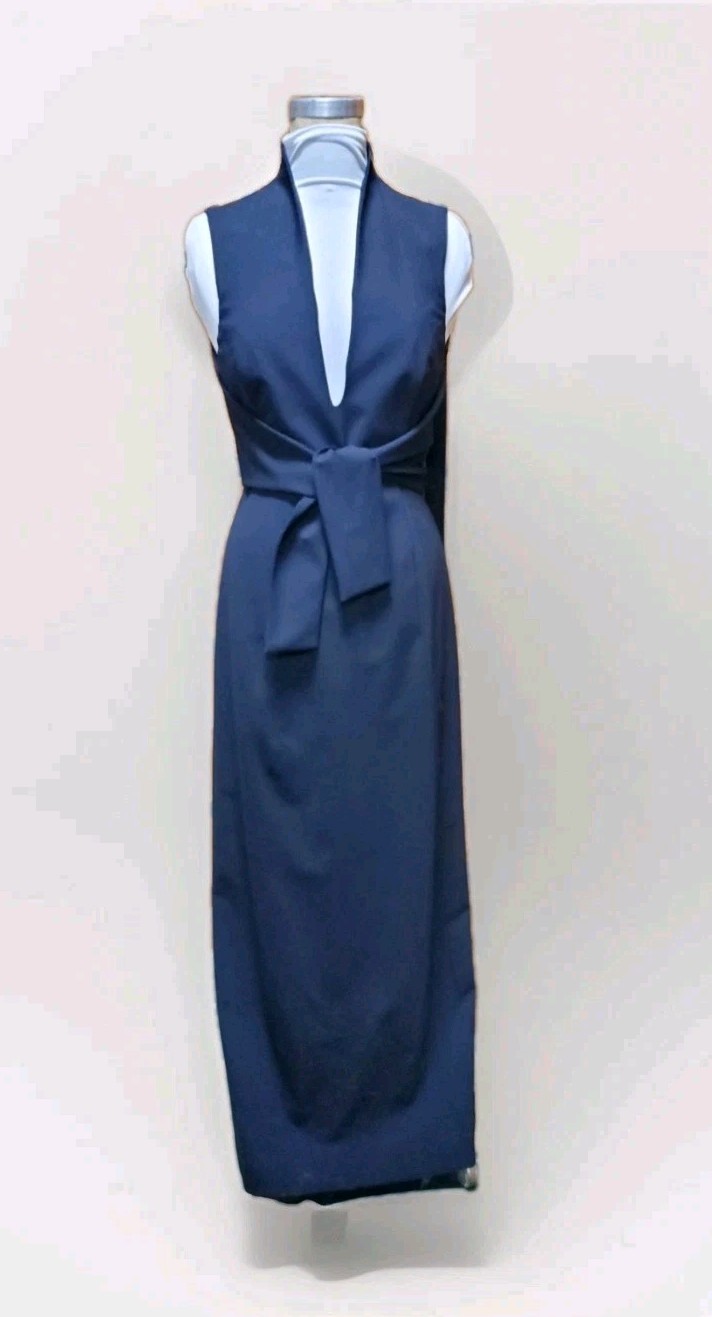 VINT Y2K 2000 GIORGIO ARMANI MIDNIGHT NAVY BLUE LONG HALTER NECK DRESS GOWN Sz 6