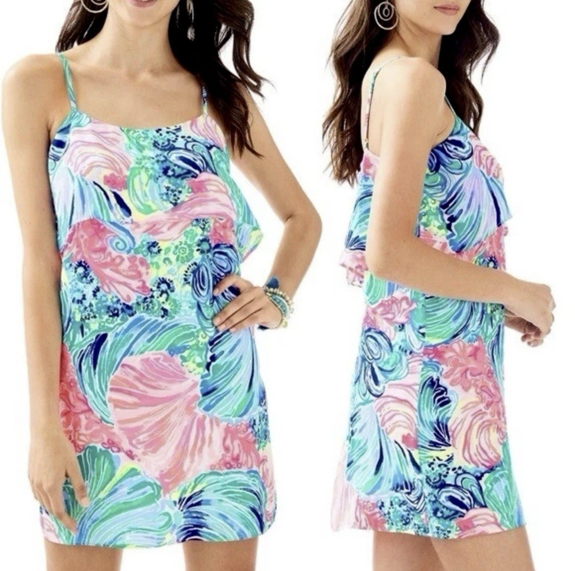 Lilly Pulitzer Lexi Mini Dress Beach Please Ruffle Spaghetti Straps Lined Sz Med