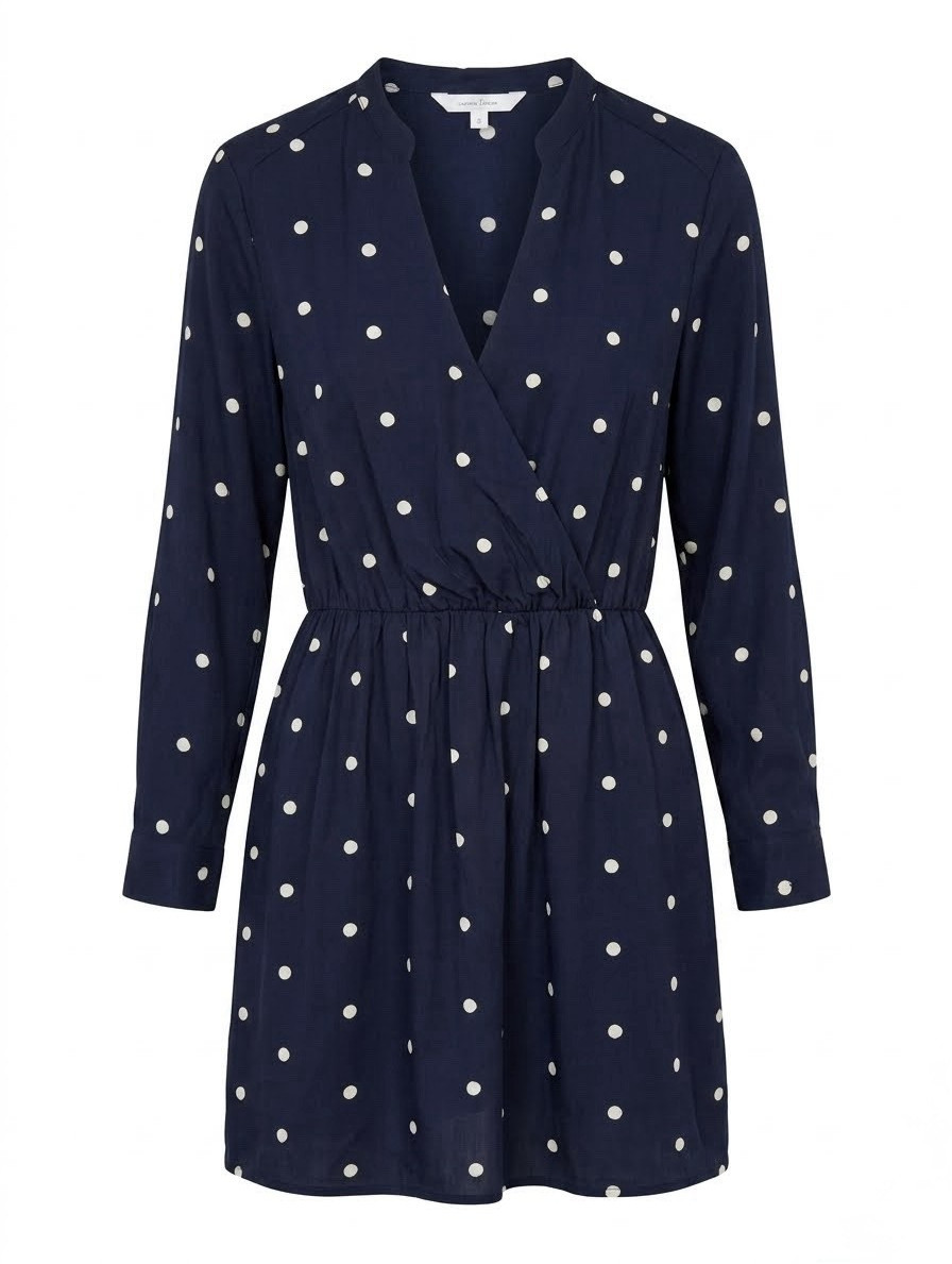 All in Favor Lily Navy White Polka Dot Faux Wrap Mini Dress Parisian Chic Preppy