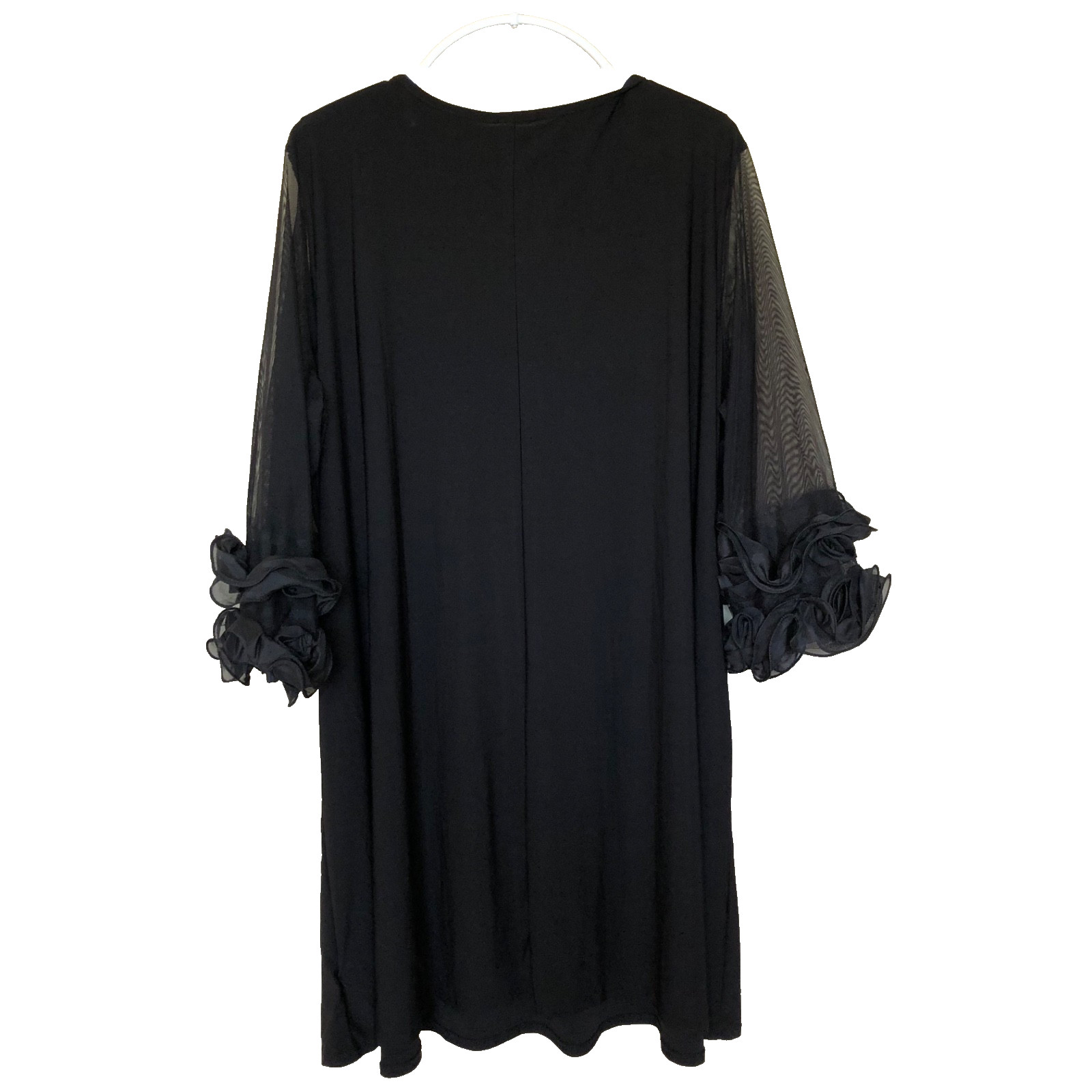NWT Nina Leonard Black Mesh Sleeve w/Ruffle Cuff Dress Sz 3X Wedding Graduation
