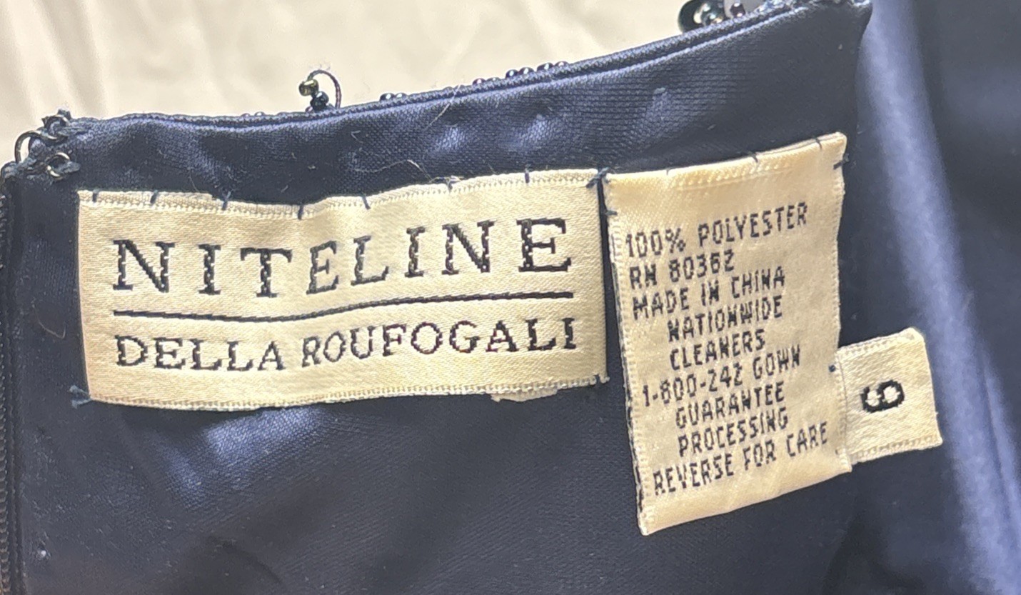 Niteline by Della Roufogali Size 6 Navy Sequin Evening Gown Formal Dress Slit