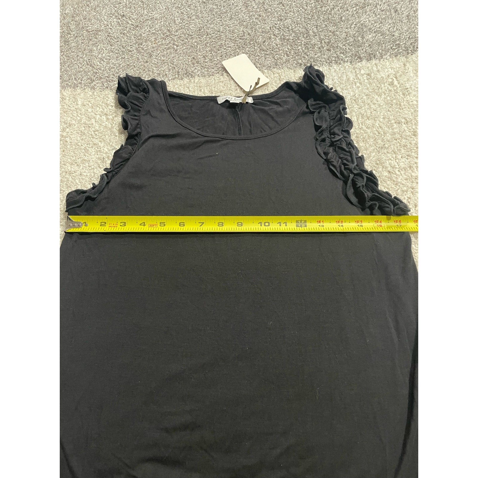 NWT Green Envelope Womens Small Ruffled Sleeveless Mini Dress Black Made in USA