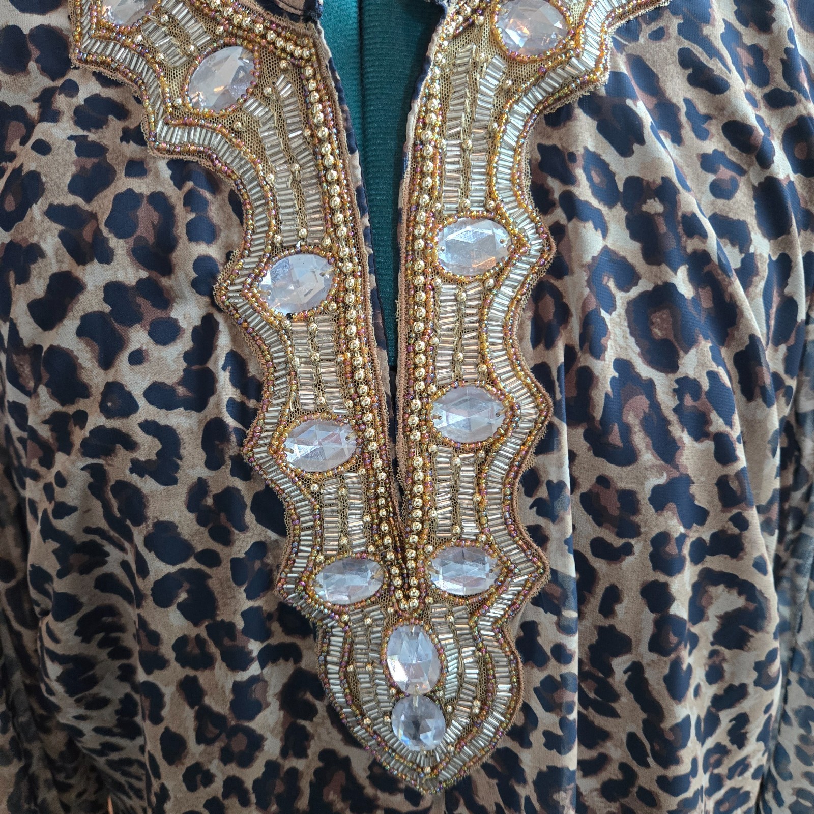 Boston Proper sheath dress large sequins at collar animal print size medium