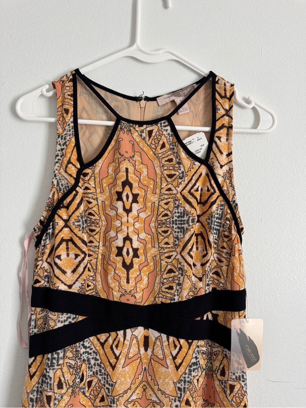 Forever 21 Orange/Peach Long Length Dress with Black Trim XS