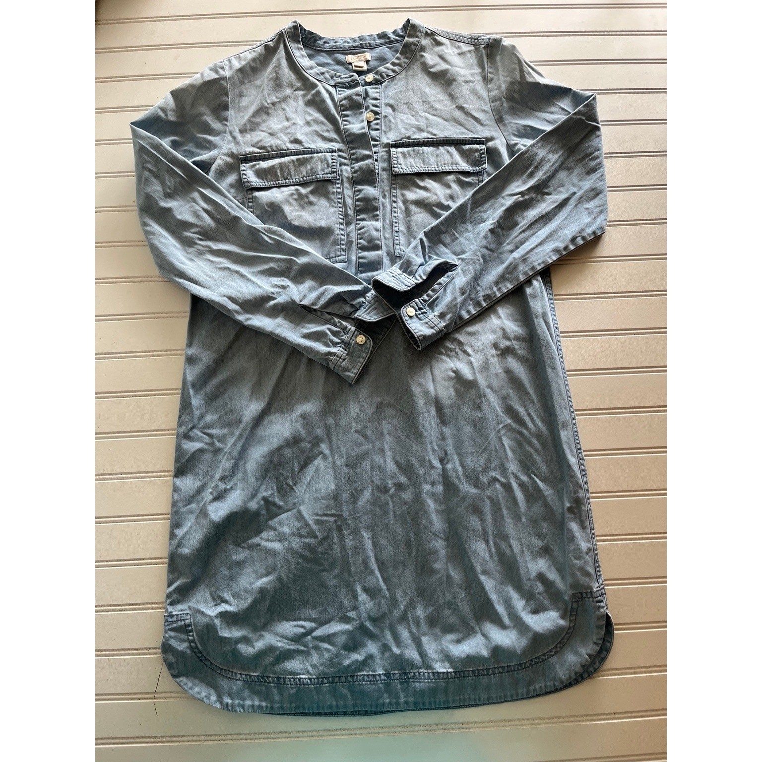 J. Crew Womens Blue Cotton Chambray Shift Dress Long Sleeve Light Wash F5528 8