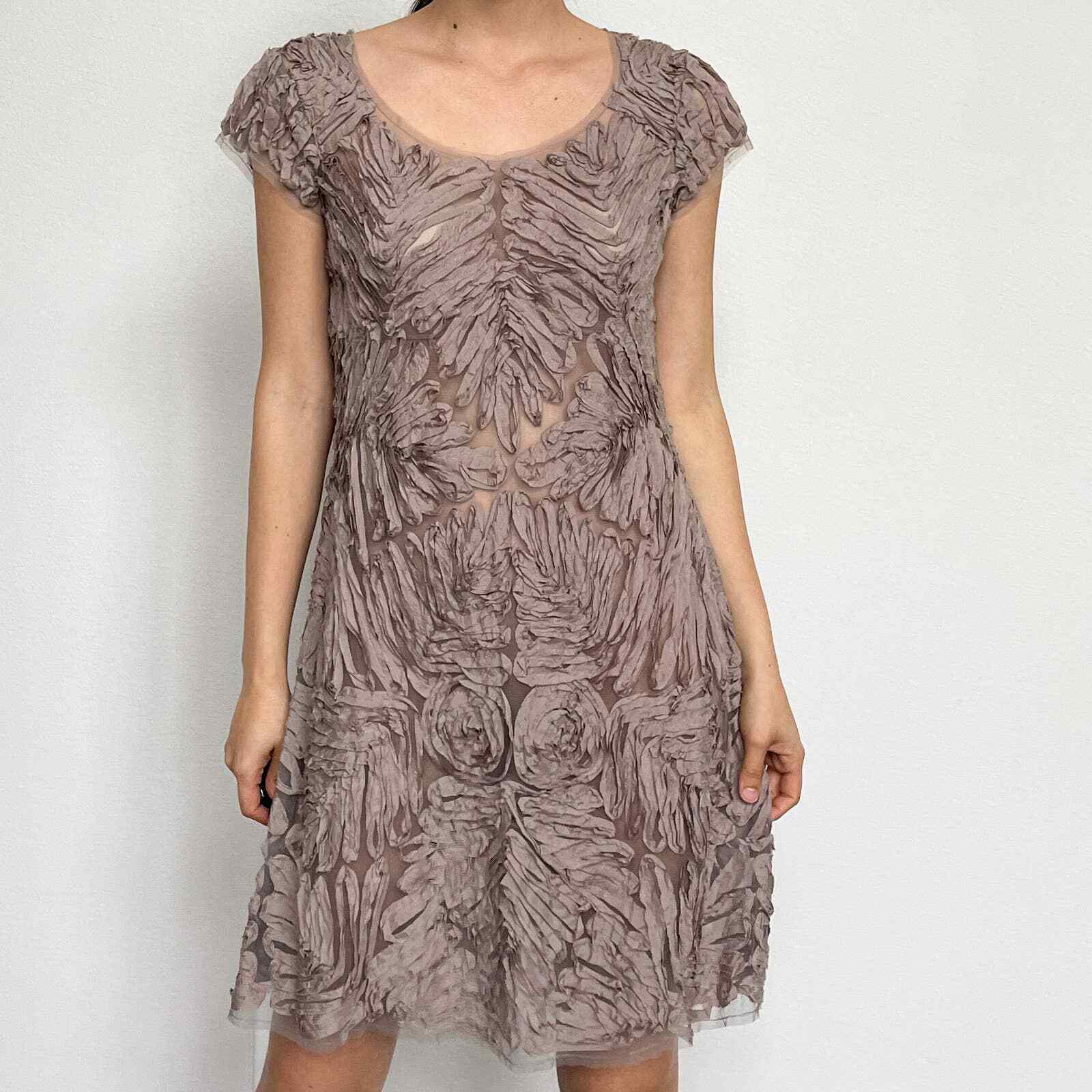 Chan Luu Taupe Silk/Nylon Ribbon Mini Dress Size SMALL