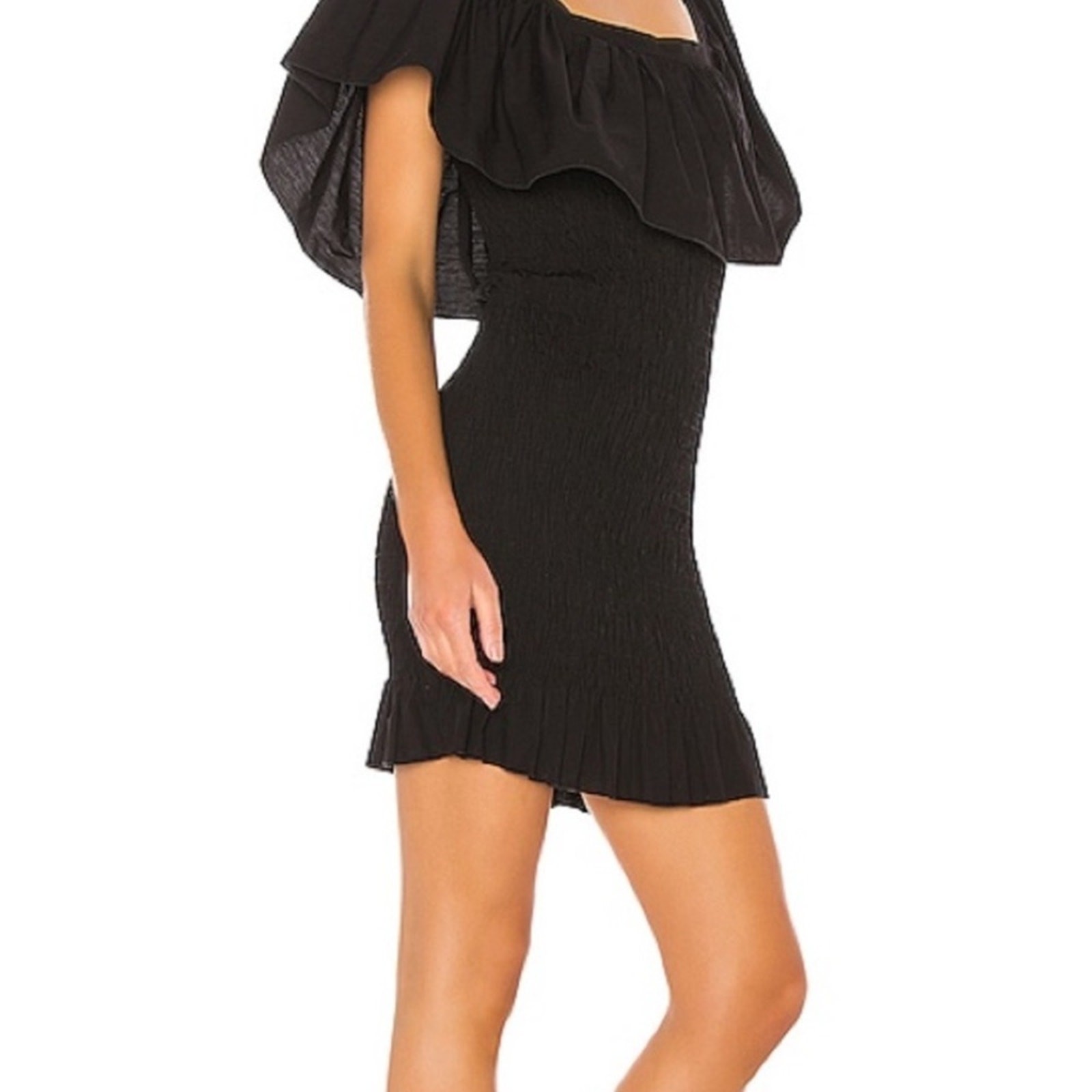 SOLID & STRIPED Smocked Ruffle Dress in Black Poplin NWT