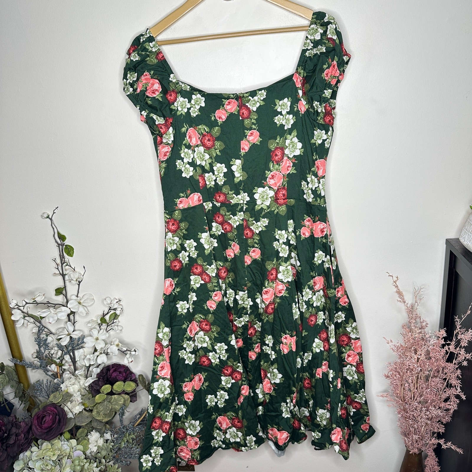 COLLECTIF Dolores Pink Bloom Midi Doll Dress Sz 3XL UK 20 {HH43}